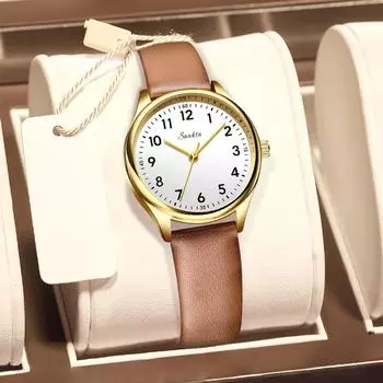 SUNKTA New Women Watch Simple Fashion Casual Leather Strap Waterproof Women s Watch золотой/чёрный