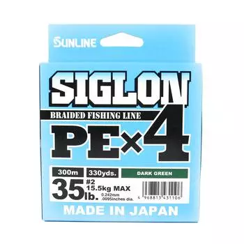 Sunline P.E Line X4 Siglon 300M P.E 2 35LB Темно-зеленый (1106)