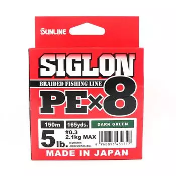 Sunline P.E Line X8 Siglon 150M P.E 0.3 5LB Темно-зеленый (1717) темно-зеленого