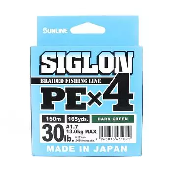 Sunline PE Line X4 Siglon 150M PE 1,7 30 фунтов темно-зеленый (1021) темно-зеленого