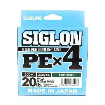 Sunline PE Line X4 Siglon 300M PE 1,2 20 фунтов темно-зеленый (1076) темно-зеленого