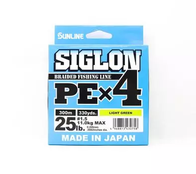 Sunline PE Line X4 Siglon 300M PE 1,5 25 фунтов лаймово-зеленый (0758) зеленый лайм