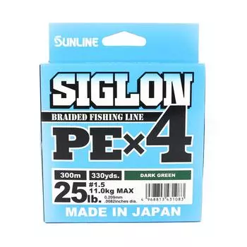 Sunline PE Line X4 Siglon 300M PE 1,5 25 фунтов темно-зеленый (1083) темно-зеленого
