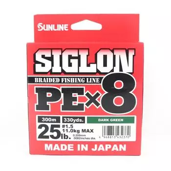 Sunline PE Line X8 Siglon 300M PE 1,5 25 фунтов темно-зеленый (2370) темно-зеленого