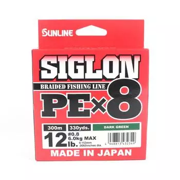 Sunline PE Line X8 Siglon 300M PE 0,8 12 фунтов темно-зеленый (2349) темно-зеленого