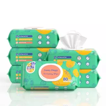SUNNY DOGGY Pet Wet 80 листов x 6 для протирания лап собак, вокруг ушей и всего тела, влажные салфетки для безопасного и большого размера, штук, лист,