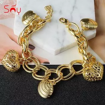 Sunny Jewelry Модные ювелирные изделия Позолоченные браслеты с подвесками Женские цепочки на руку Цепочка с цепочкой Шарм Браслет высокого качества для вечеринки Подарки