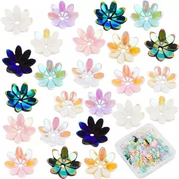 SUNNYCLUE 160 pieces Random color Resin bead cap Hanaza Washer beads Resin bead cap Flower shape Kikuza Openwork cap Openwork parts Shiny spacer beads