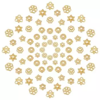 SUNNYCLUE 80 штук 10 видов 18-каратных колпачков для бусин Hanaza, бусины-шайбы из антикварного золота с металлическим покрытием, колпачки для бусин особой формы в виде цветка хризантемы