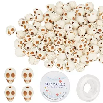 SUNNYCLUE Хэллоуин примерно 100 белых бирюзовых бусин браслет с черепом бусины-разделители с черепом подвеска череп скелет части кости европейские каменные бусины