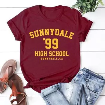Sunnydale 99 Старшеклассница Женские футболки Sunnydale Летняя графическая футболка Женские повседневные топы с коротким рукавом XXXL чёрный