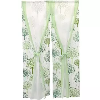SunnyDayFabric Noren Powder Green with 85cm Wide x 150cm Long Double-Layered Curtain, Ribbon, Approx. (ncbp-13658)