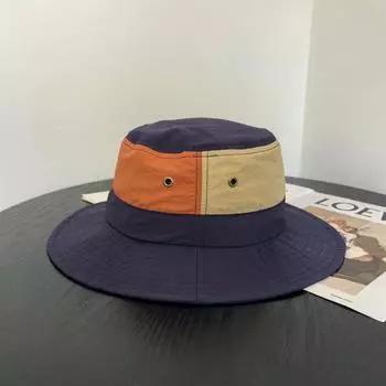 Sunscreen bucket hat women s color matching casual versatile outdoor travel hat hiking camping mountaineering hat fashion trend M56-58cm чёрный