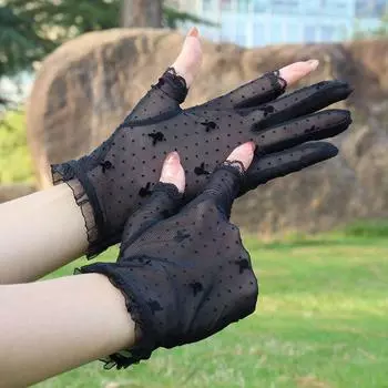 Sunscreen Lotion Two Finger Lace Gloves Women s Thin Breathable Black Mesh Leak Half Finger Sexy Elegance UV Protection Summer Black One size