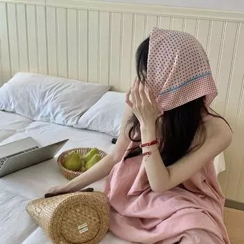 Sunscreen Polka Dot Print Scarves Hair Band Printed Silk Scarf Retro Headscarf Girl синий/белый