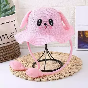 Sunscreen Rabbit Ear Sunshade Straw Hat UPF50+ Ear Moving Bunny Sunshade Hat Bucket Hat Costume Accessories Children Straw Hat