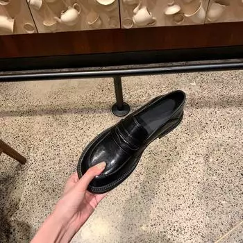 Sunset Manhattan~ leather velvet warm British loafers women s small leather shoes autumn and winter 34