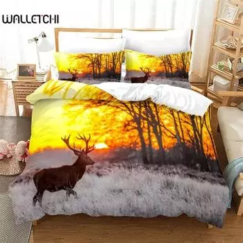 Sunset Wildlife Deer Duvet Cover Elk Giraffe Bedding Set Animal Theme Comforter Cover Full King For Teen Boys Girl Bedroom Decor 135x200cm 2pcs