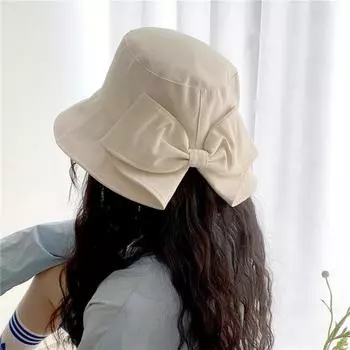 Sunshade Bow Bucket Hat Cotton UV Protection Sun Hat Elegant Wide Brim Cap Summer чёрный