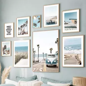Sunshine Blue Ocean Beach винтажные ван постеры на скандинавскую тему и принты настенная живопись на холсте современные картины для декора гостиной A4 21X30cm No Framed