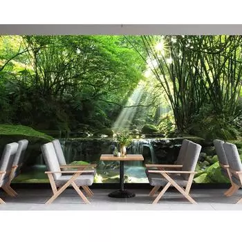 Солнечный лес фреска водопад обои большой природный пейзаж настенная роспись спальня гостиная телевизор фон диван настенные обои 200 cm(W) x 140 cm(H)