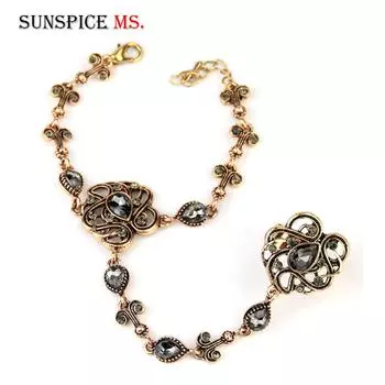 SUNSPICE MS антикварный золотой цвет турецкого браслета, кольцо для женщин, винтажные индийские свадебные украшения, детский праздничный подарок белый
