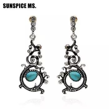 SUNSPICEMS винтажные серьги-капли с цветком для женщин, арабские серьги в стиле ретро цвета: золото, серебро, богемные этнические свадебные украшения, свадебный подарок чёрный