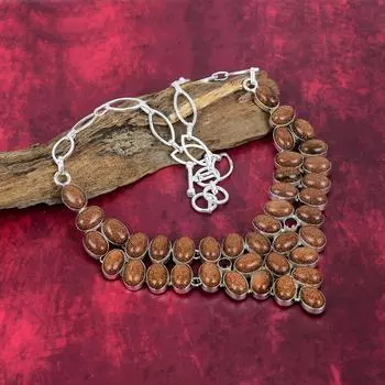 Sunstone 925 Solid Sterling Silver Necklace, Handmade Gemstone Necklace Jewelry, Gifts For Wife Brand New Necklace Adjustable With 18 Inches коричневый