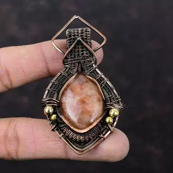 Sunstone Copper Pendant Copper Wire Wrapped Gemstone Pendant Sunstone Jewelry Handmade Pendant Decent Pendant Gift For Him Wire Wrap Pendant