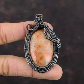 Sunstone Copper Pendant Wire Wrapped Pendant Handmade Pendant Wire Wrapping Sunstone Jewelry Gift For Mother Gemstone Pendant Copper Jewelry