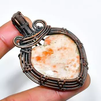 Sunstone Gemstone Handmade Copper Wire Wrap Jewelry Pendant 2.17 2.17 красный