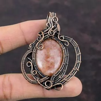 Sunstone Gemstone Pendant Copper Wire Wrapped Pendant Sunstone Jewelry Stylish Pendant Handmade Pendant Copper Wire Jewelry Gift For Mother