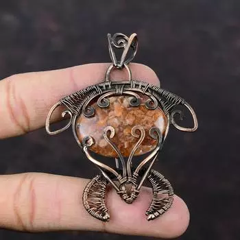 Sunstone Pendant Copper Wire Wrapped Gemstone Pendant Tortoise Pendant Sunstone Copper Jewelry Handmade Pendant Wire Wrap Jewelry For Gift