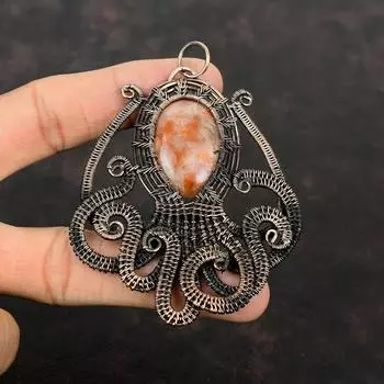 Sunstone Pendant Copper Wire Wrapped Pendant Gemstone Octopus Pendant Wire Wrapped Jewelry Handmade Pendant Copper Jewelry Anniversary Gifts