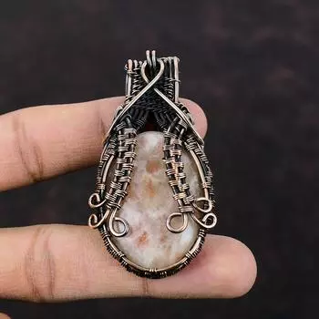 Sunstone Pendant Copper Wire Wrapped Pendant Handmade Pendant Sunstone Gemstone Jewelry Decent Pendant Anniversary Gift Copper Wire Jewelry