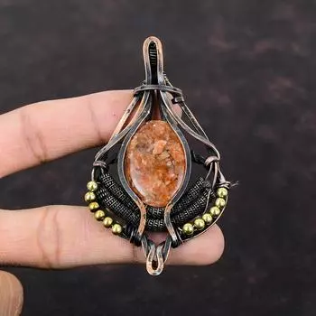 Sunstone Pendant Copper Wire Wrapped Pendant Handmade Pendant Sunstone Jewelry Real Gemstone Pendant Gift For Her Copper Wire Wrap Jewelry