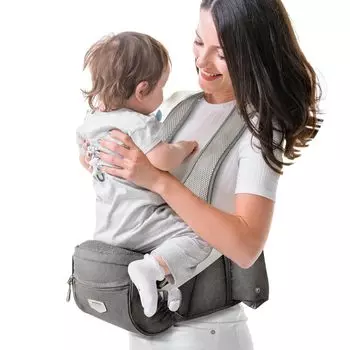 SUNVENO Baby Hip Carrier с эргономичным ремнем-переноской с регулируемым удлиненным поясом, дышащая поверхность сиденья для новорожденных, серые ремни и сетка,