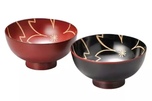 Суп Inner Couple Tame и Ancient Vermilion Сделано в Японии J-kitchens Чаша, Сакура, Чаша, (2 гостя), 12 см, Лак, Ручная роспись,