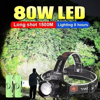 100000LM супер яркий 80W светодиодный налобный фонарь высокой мощности налобный фонарь для рыбалки водонепроницаемый регулируемый налобный фонарь для улицы 18650 A-Only headlamp
