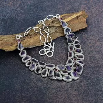 Супер 23 Аметист, Розовый Кунцит 925 Цельное Серебряное Ожерелье Драгоценные Украшения, Ожерелье Подарок Для Женщин Ожерелье Ручной Работы Ювелирные Изделия Adjustable with 18 inches фиолетовый