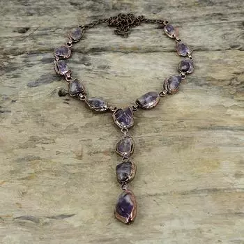 Супер 23 необработанное ожерелье с аметистом, медное ожерелье, полученное гальваническим способом, ювелирные изделия из настоящего драгоценного камня, регулируемая цепочка, ожерелье, ювелирные изделия из гальванической меди