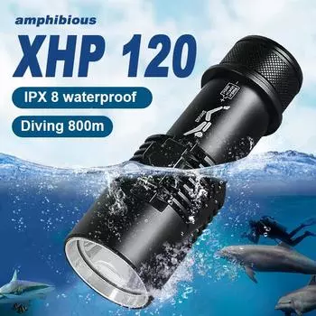 Супер 9000LM XHP120 Профессиональный фонарик для дайвинга 800 м Подводный фонарь для дайвинга IPX8 Водонепроницаемый фонарь для дайвинга 26650 Батарея Without battery чёрный
