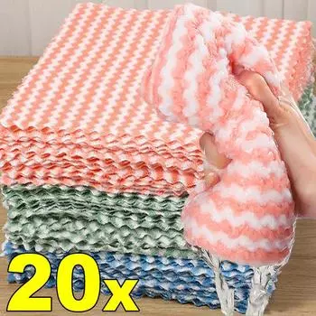 Super Absorbent Coral Fleece Dishcloths Kitchen Dish Pot Washing Rags Scouring Pads Glass Windows Wipe Cleaning Cloths Towels 1PC