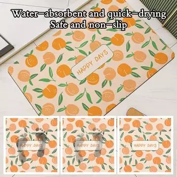 Super Absorbent Fruit Print Bath Foot Mat Bathroom Floor Mats Anti-slip Quick Dry Shower Pad Toilet Room Rug Doormat Carpet 40cmx60cm
