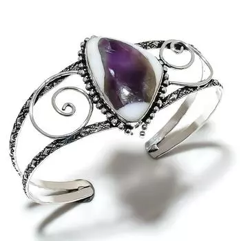 Super Amethyst 23 Gemstone 925 Sterling Silver Cuff Bangle Adjustable M1L95
