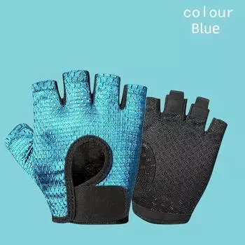 Super Asian Fitness Gloves Half Finger Men and Women Breathable Mesh Gym Sports Yoga Non Slip Anti-Cocoon Cycling Normal Edition-Half Finger Blue S