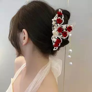 Супер бессмертный китайский зажим с кисточкой, высококачественный китайский головной убор, бабочка-колокольчик, заколка для волос в виде орхидеи, свадебный зажим One Size красный