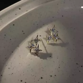 Супер блестящие серьги-гвоздики со звездами, женские легкие, роскошные, нишевые, темпераментные, стиль знаменитостей в Интернете, серьги-гвоздики Sanlian Star Zircon, осень и зима