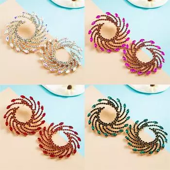 Супер блестящие серьги темперамента женские с бриллиантами цвета стеклянной дрели модный сплав 6*5.8cm белый