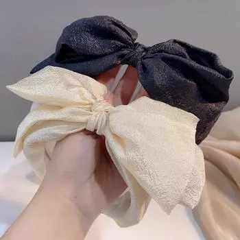 Супер большая повязка для волос с галстуком-бабочкой, милая повязка на голову из органзы с широкими полями, женская прическа, элегантный стиль, милые аксессуары для волос белый